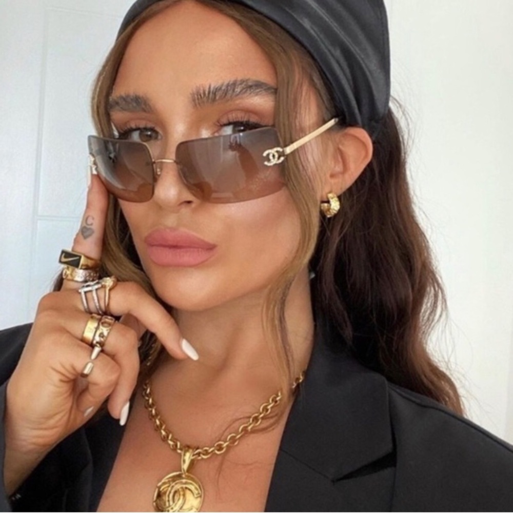 CHANEL Brown Sunglasses with Gold Accents